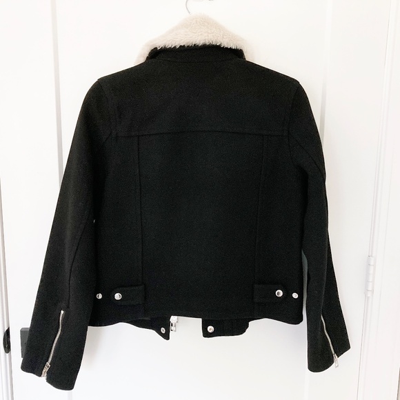 Madewell Sherpa-Collar Asymmetric Zip-Front Black Wool Jacket - S - Picture 5 of 10